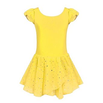 Arshiner Girls Ruffle Flutter Sleeve Sequined Chiffon Tutu Skirt Ballet Leotard Dress