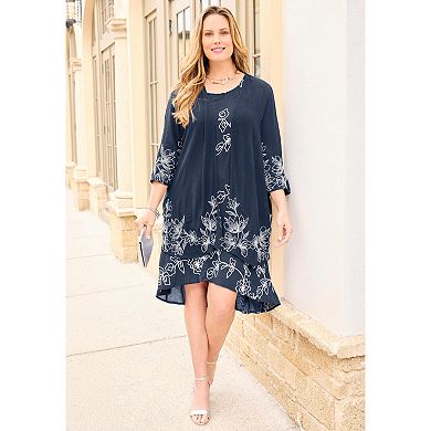Catherines Women's Plus Size Gauze Embroidered Tank Dress