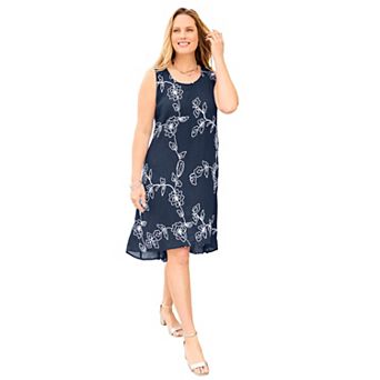 Catherines Women's Plus Size Gauze Embroidered Tank Dress
