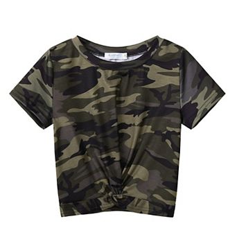 Arshiner Girls Shirts Short Sleeves Summer Crewneck Girls Blouse Twist Front Kids T Shirt Blouse