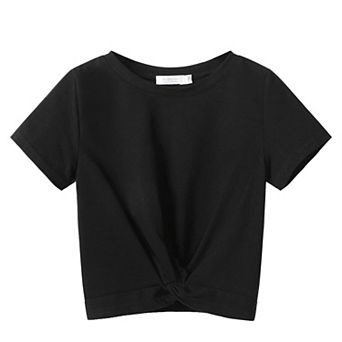 Arshiner Girls Shirts Short Sleeves Summer Crewneck Girls Blouse Twist Front Kids T Shirt Blouse