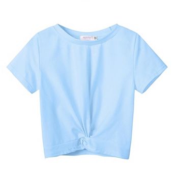 Arshiner Girls Shirts Short Sleeves Summer Crewneck Girls Blouse Twist Front Kids T Shirt Blouse