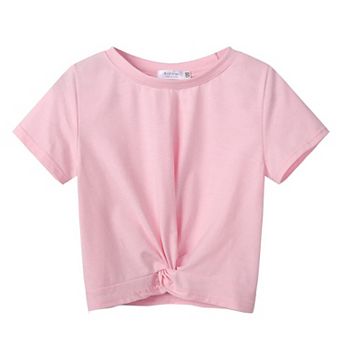 Arshiner Girls Shirts Short Sleeves Summer Crewneck Girls Blouse Twist Front Kids T Shirt Blouse