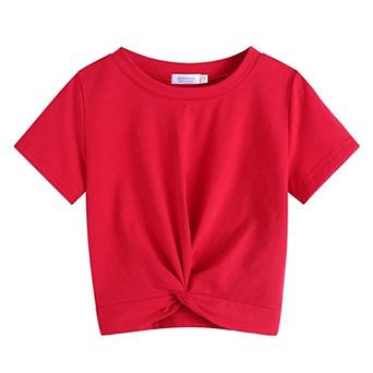 Arshiner Girls Shirts Short Sleeves Summer Crewneck Girls Blouse Twist Front Kids T Shirt Blouse