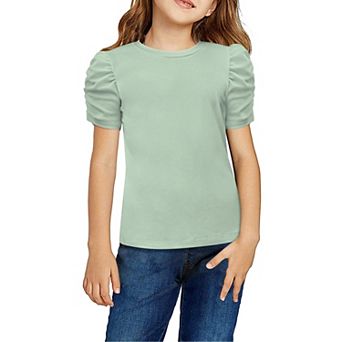 Arshiner Girls Shirts Creweck Puff Sleeve Tops Summer Ribbed Knit Casual Tshirts Tops T-Shirt Blouse