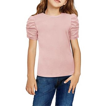 Arshiner Girls Shirts Creweck Puff Sleeve Tops Summer Ribbed Knit Casual Tshirts Tops T-Shirt Blouse