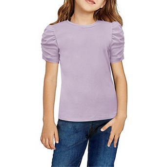 Arshiner Girls Shirts Creweck Puff Sleeve Tops Summer Ribbed Knit Casual Tshirts Tops T-Shirt Blouse
