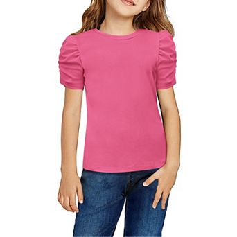 Arshiner Girls Shirts Creweck Puff Sleeve Tops Summer Ribbed Knit Casual Tshirts Tops T-Shirt Blouse