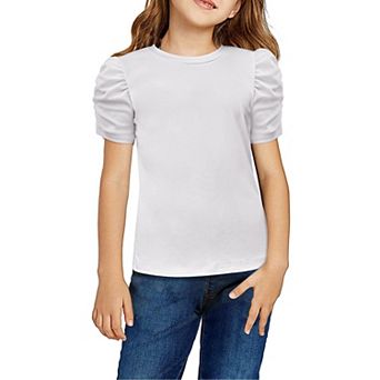 Arshiner Girls Shirts Creweck Puff Sleeve Tops Summer Ribbed Knit Casual Tshirts Tops T-Shirt Blouse