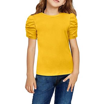 Arshiner Girls Shirts Creweck Puff Sleeve Tops Summer Ribbed Knit Casual Tshirts Tops T-Shirt Blouse