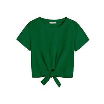 Arshiner Girls Casual Short Sleeve Blouse Tops Kids Tie Knot Crew Neck Shirts