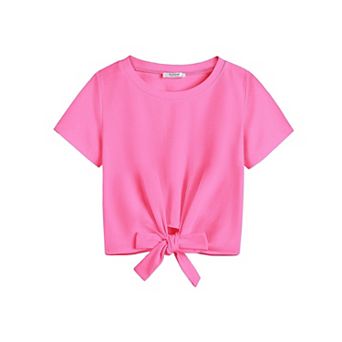 Arshiner Girls Casual Short Sleeve Blouse Tops Kids Tie Knot Crew Neck Shirts