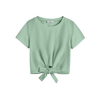 Arshiner Girls Casual Short Sleeve Blouse Tops Kids Tie Knot Crew Neck Shirts