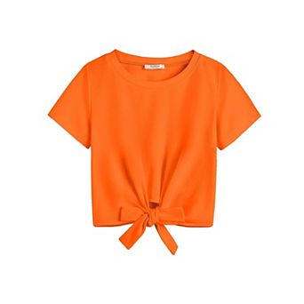 Arshiner Girls Casual Short Sleeve Blouse Tops Kids Tie Knot Crew Neck Shirts