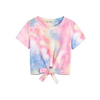 Arshiner Girls Casual Short Sleeve Blouse Tops Kids Tie Knot Crew Neck Shirts