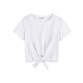 Arshiner Girls Casual Short Sleeve Blouse Tops Kids Tie Knot Crew Neck Shirts