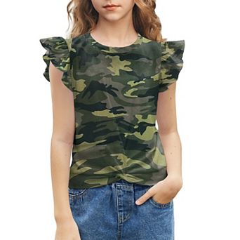 Arshiner Tie Dye With Heart Pattern Shirts For Girls Cute Flying Sleeves Girls Short Sleeves Tops