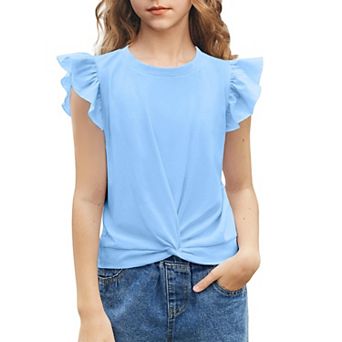 Arshiner Tie Dye With Heart Pattern Shirts For Girls Cute Flying Sleeves Girls Short Sleeves Tops