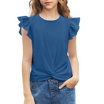 Arshiner Tie Dye With Heart Pattern Shirts For Girls Cute Flying Sleeves Girls Short Sleeves Tops