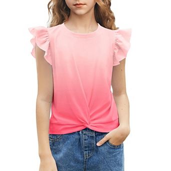 Arshiner Tie Dye With Heart Pattern Shirts For Girls Cute Flying Sleeves Girls Short Sleeves Tops
