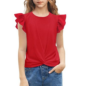 Arshiner Tie Dye With Heart Pattern Shirts For Girls Cute Flying Sleeves Girls Short Sleeves Tops