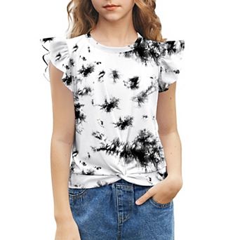 Arshiner Tie Dye With Heart Pattern Shirts For Girls Cute Flying Sleeves Girls Short Sleeves Tops