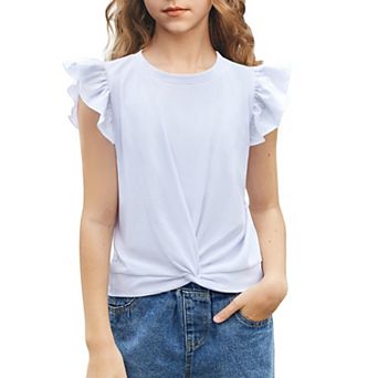 Arshiner Tie Dye With Heart Pattern Shirts For Girls Cute Flying Sleeves Girls Short Sleeves Tops