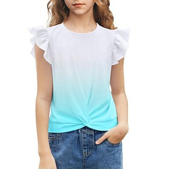 Arshiner Tie Dye With Heart Pattern Shirts For Girls Cute Flying Sleeves Girls Short Sleeves Tops