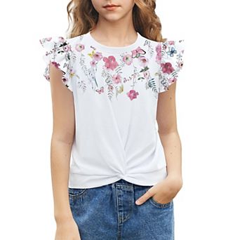 Arshiner Tie Dye With Heart Pattern Shirts For Girls Cute Flying Sleeves Girls Short Sleeves Tops