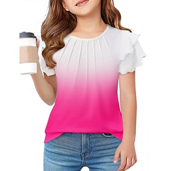 Arshiner Girls Summer T Shirts Crewneck Pleated Ruffle Short Sleeve Cute Casual Tops