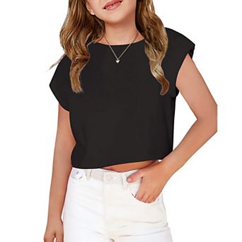 Arshiner Girls Short Sleeve Cropped Tshirts Crew Neck Loose Crop Tops Summer Casual Drop Shoulder