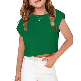 Arshiner Girls Short Sleeve Cropped Tshirts Crew Neck Loose Crop Tops Summer Casual Drop Shoulder