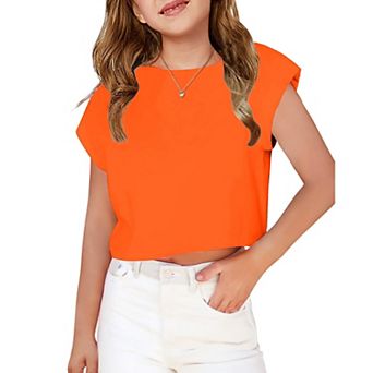 Arshiner Girls Short Sleeve Cropped Tshirts Crew Neck Loose Crop Tops Summer Casual Drop Shoulder