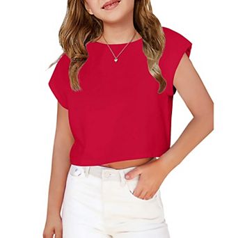 Arshiner Girls Short Sleeve Cropped Tshirts Crew Neck Loose Crop Tops Summer Casual Drop Shoulder