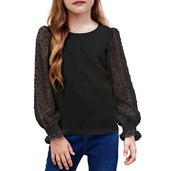 Arshiner Long Sleeve Shirts For Girls Casual Ruffle Cuffs Cute Shirts With Polka Dot Tops For Girl