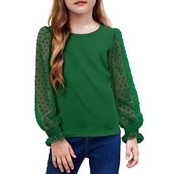 Arshiner Long Sleeve Shirts For Girls Casual Ruffle Cuffs Cute Shirts With Polka Dot Tops For Girl