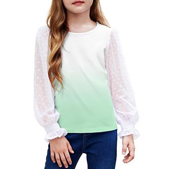 Arshiner Long Sleeve Shirts For Girls Casual Ruffle Cuffs Cute Shirts With Polka Dot Tops For Girl