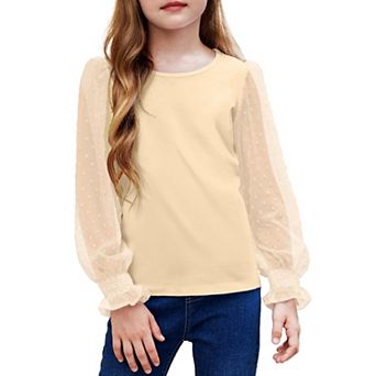 Arshiner Long Sleeve Shirts For Girls Casual Ruffle Cuffs Cute Shirts With Polka Dot Tops For Girl