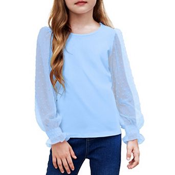 Arshiner Long Sleeve Shirts For Girls Casual Ruffle Cuffs Cute Shirts With Polka Dot Tops For Girl