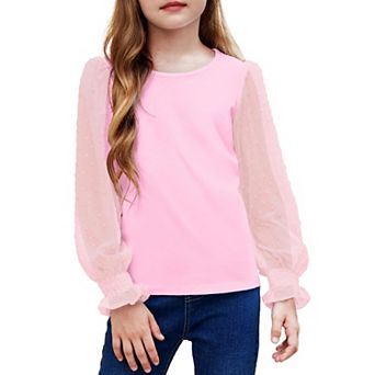 Arshiner Long Sleeve Shirts For Girls Casual Ruffle Cuffs Cute Shirts With Polka Dot Tops For Girl