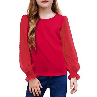 Arshiner Long Sleeve Shirts For Girls Casual Ruffle Cuffs Cute Shirts With Polka Dot Tops For Girl