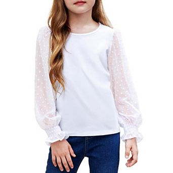 Arshiner Long Sleeve Shirts For Girls Casual Ruffle Cuffs Cute Shirts With Polka Dot Tops For Girl