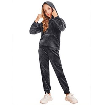 Arshiner Girls Velour Tracksuit Set Crewneck Pullover Hoodie And Sweatpants With Pockets