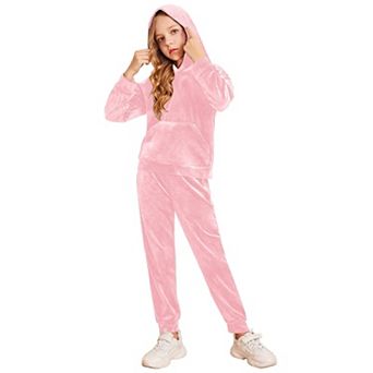 Arshiner Girls Velour Tracksuit Set Crewneck Pullover Hoodie And Sweatpants With Pockets