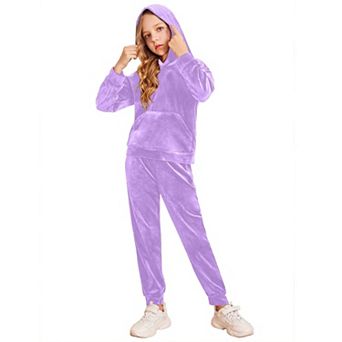 Arshiner Girls Velour Tracksuit Set Crewneck Pullover Hoodie And Sweatpants With Pockets
