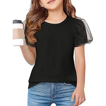 Arshiner Shirts For Teens Girls Puff Short Sleeve Girls Plain T Shirts Crew Neck Kids