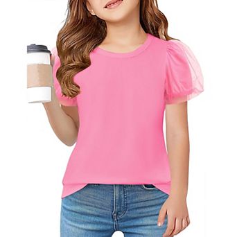 Arshiner Shirts For Teens Girls Puff Short Sleeve Girls Plain T Shirts Crew Neck Kids