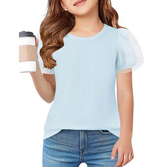 Arshiner Shirts For Teens Girls Puff Short Sleeve Girls Plain T Shirts Crew Neck Kids