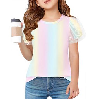 Arshiner Shirts For Teens Girls Puff Short Sleeve Girls Plain T Shirts Crew Neck Kids