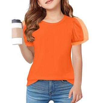 Arshiner Shirts For Teens Girls Puff Short Sleeve Girls Plain T Shirts Crew Neck Kids